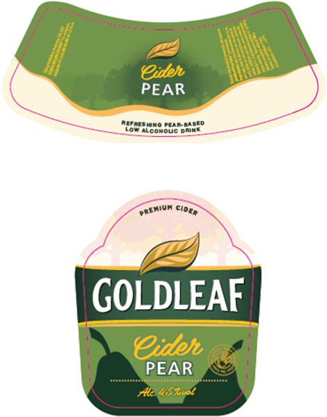 CIDER PEAR GOLDLEAF REFRESHING PEAR-BASED LOW ALCOHOLIC DRINK PREMIUM CIDER HAND-PICKED WHEN THE TREES ARE GOLDEN